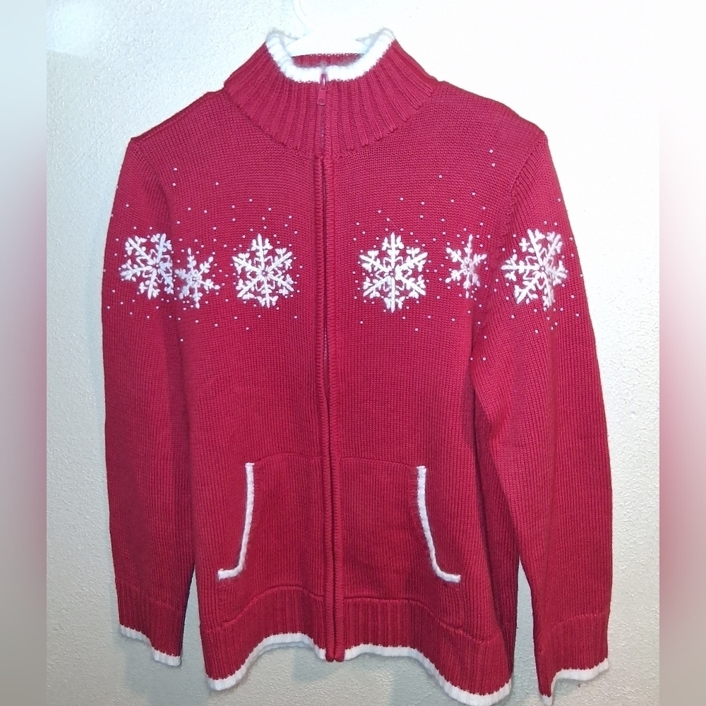 Quacker Factory Cotton Angora Wool Blend Christmas Snowflake Cardigan
